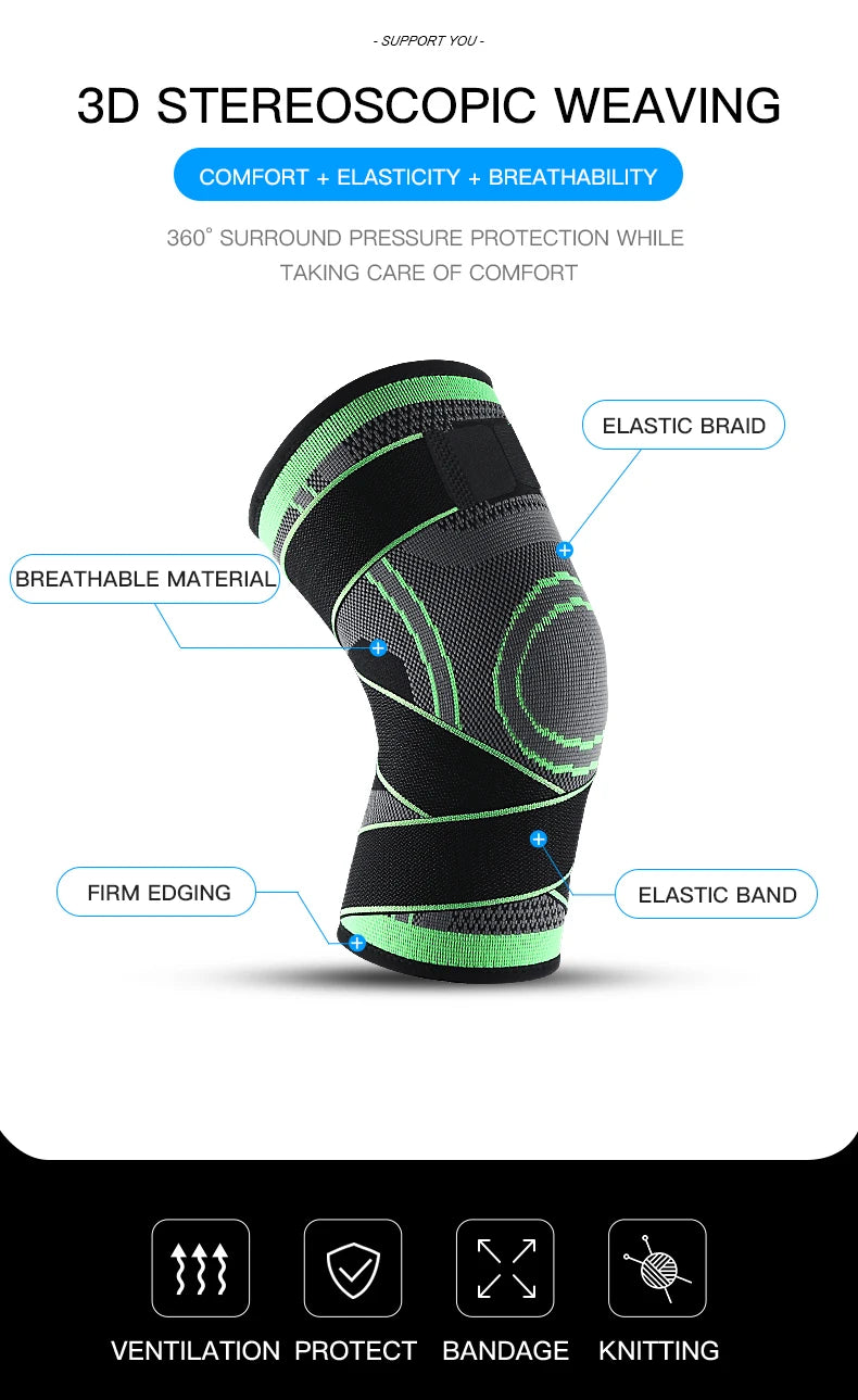 1 Piece SPorts Compression Kneepad Pressurized Elastic Knee Pads Support Fitness Gear for Running Basketball Protector